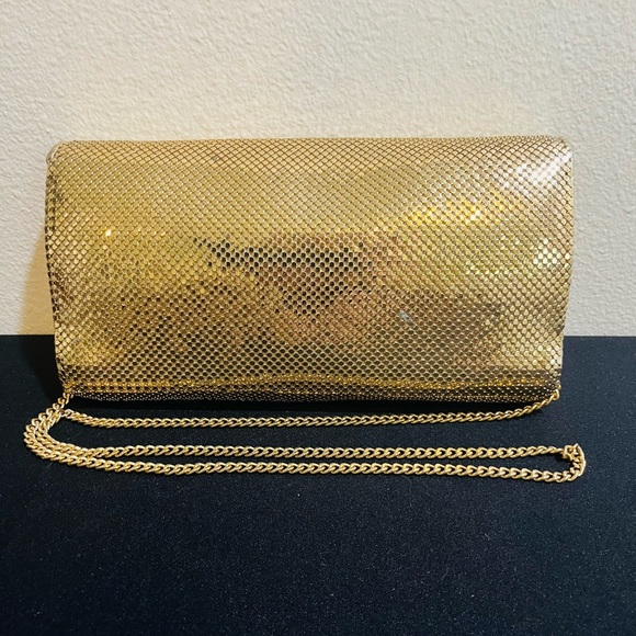 Whiting & Davis Handbags - Whiting & Davis Vintage Gold Fluid Liquid Drape Formal Shoulder Bag Clutch Purse